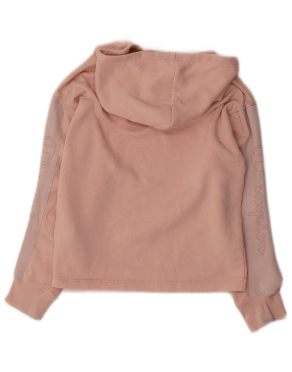 Champion Girls Graphic Hoodie Jumper 9-10 Years Medium Pink Colourblock