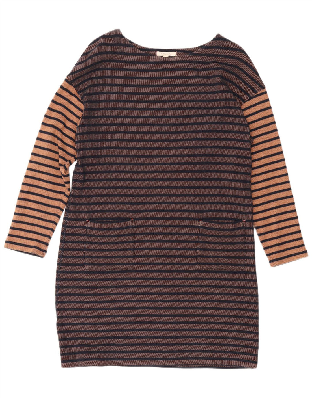 Женское платье-футляр с длинным рукавом WHITE STUFF UK 14, большое коричневое в полоску