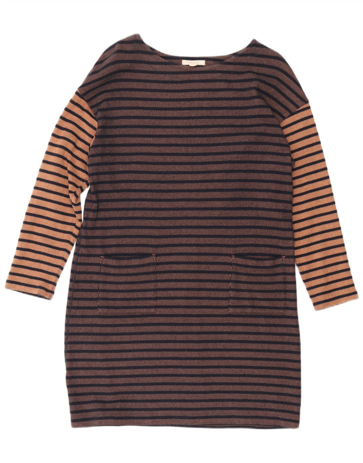 Женское платье-футляр с длинным рукавом WHITE STUFF UK 14, большое коричневое в полоску