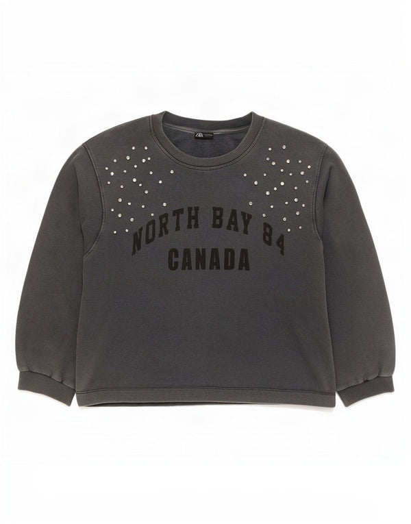 Женский джемпер оверсайз с рисунком Zara UK 14, средний серый цвет