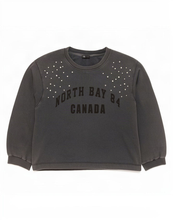 Женский джемпер оверсайз с рисунком Zara UK 14, средний серый цвет