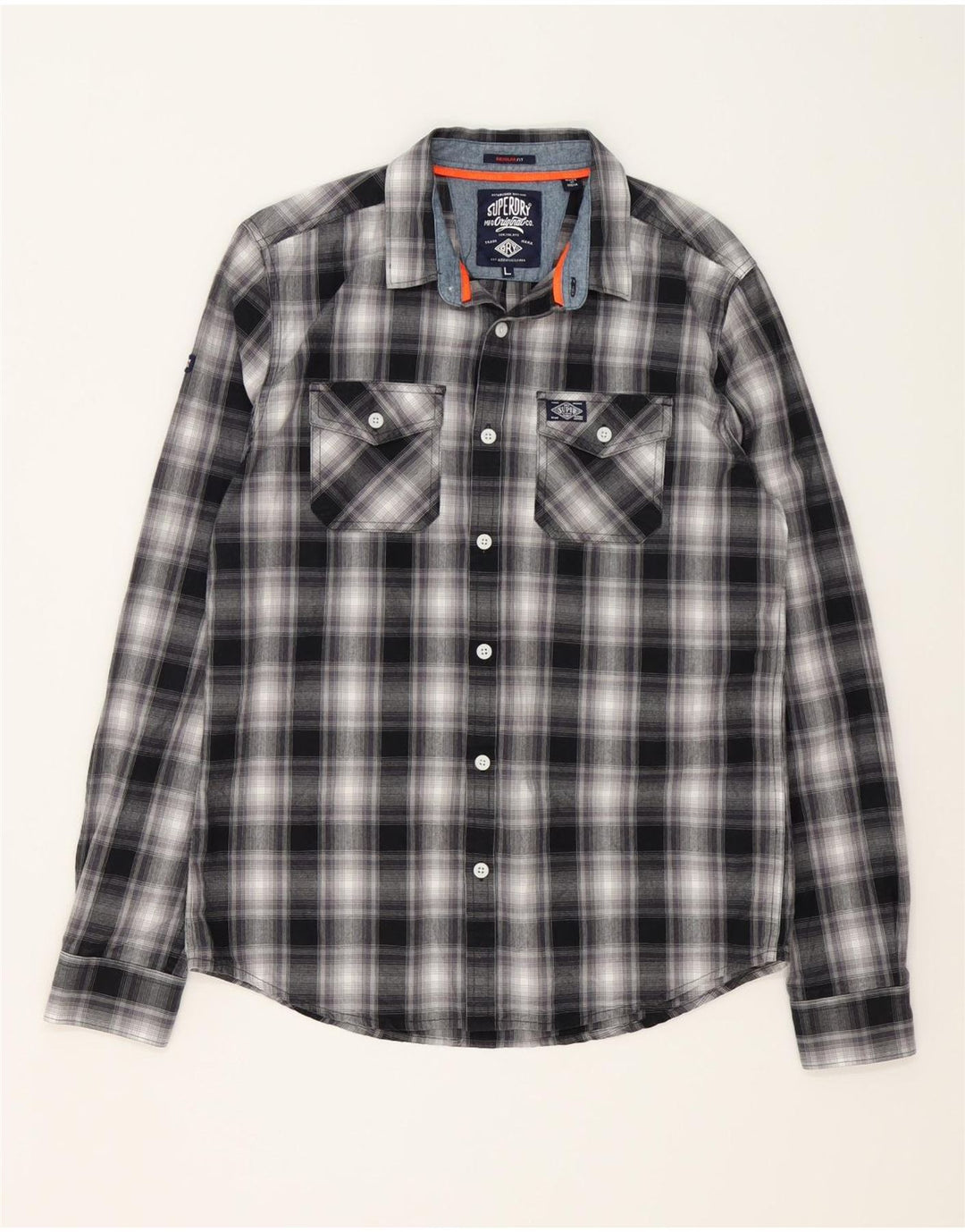 SUPERDRY Мужская рубашка большого размера из хлопка в клетку черного цвета