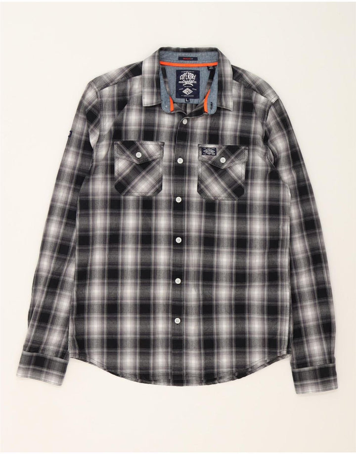 SUPERDRY Мужская рубашка большого размера из хлопка в клетку черного цвета