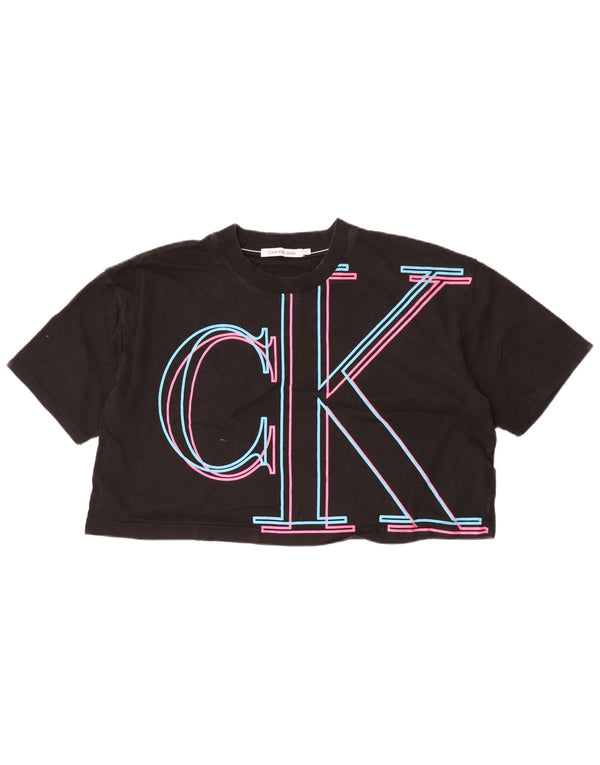 Женская укороченная футболка оверсайз с рисунком Calvin Klein UK 18 XL, черная