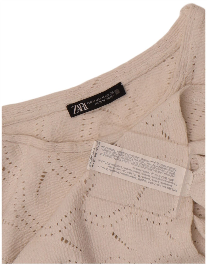 Женская укороченная блузка Zara UK 12, средний белый хлопок, белый цвет