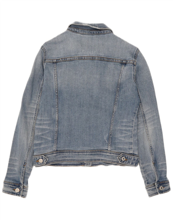 Женская укороченная джинсовая куртка Zara UK 12, хлопок среднего синего цвета