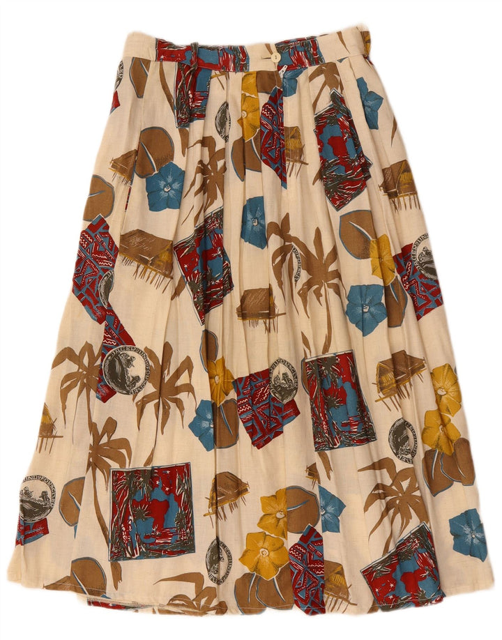 Винтажная женская юбка-миди W28 среднего размера с белым цветочным принтом