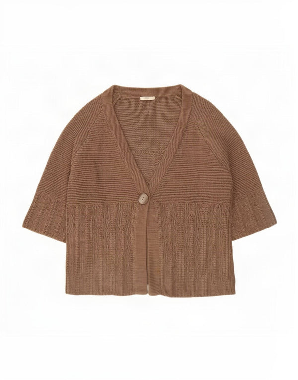 Marks & Spencer Womens 3/4 Sleeve Cardigan Sweater UK 20 2XL Brown Cotton