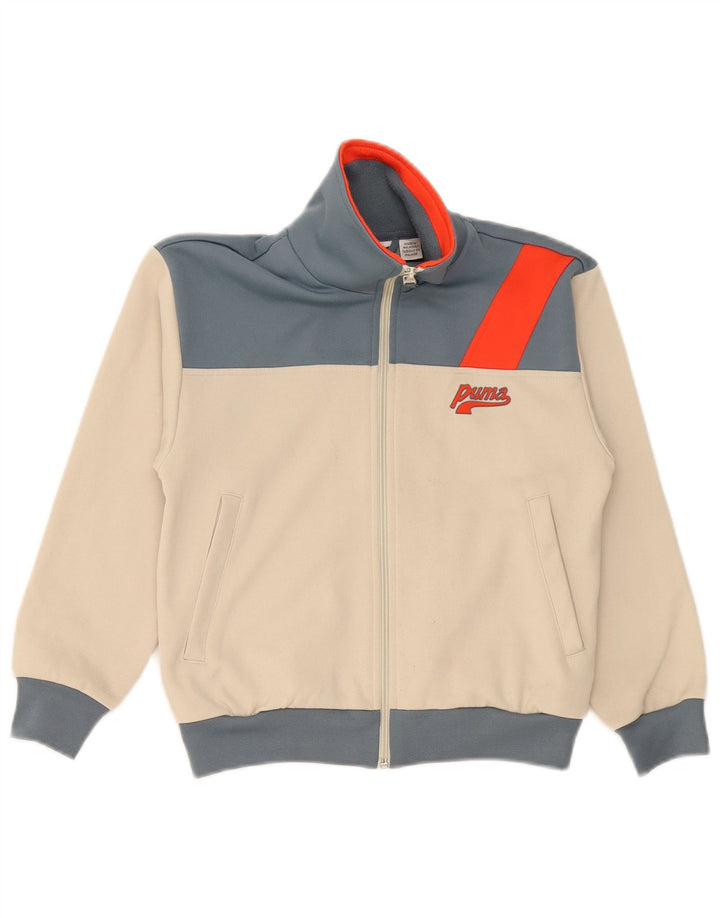 Спортивный костюм Puma для мальчиков с графическим рисунком, верхняя куртка 9–10 лет, бежевый с цветными блоками