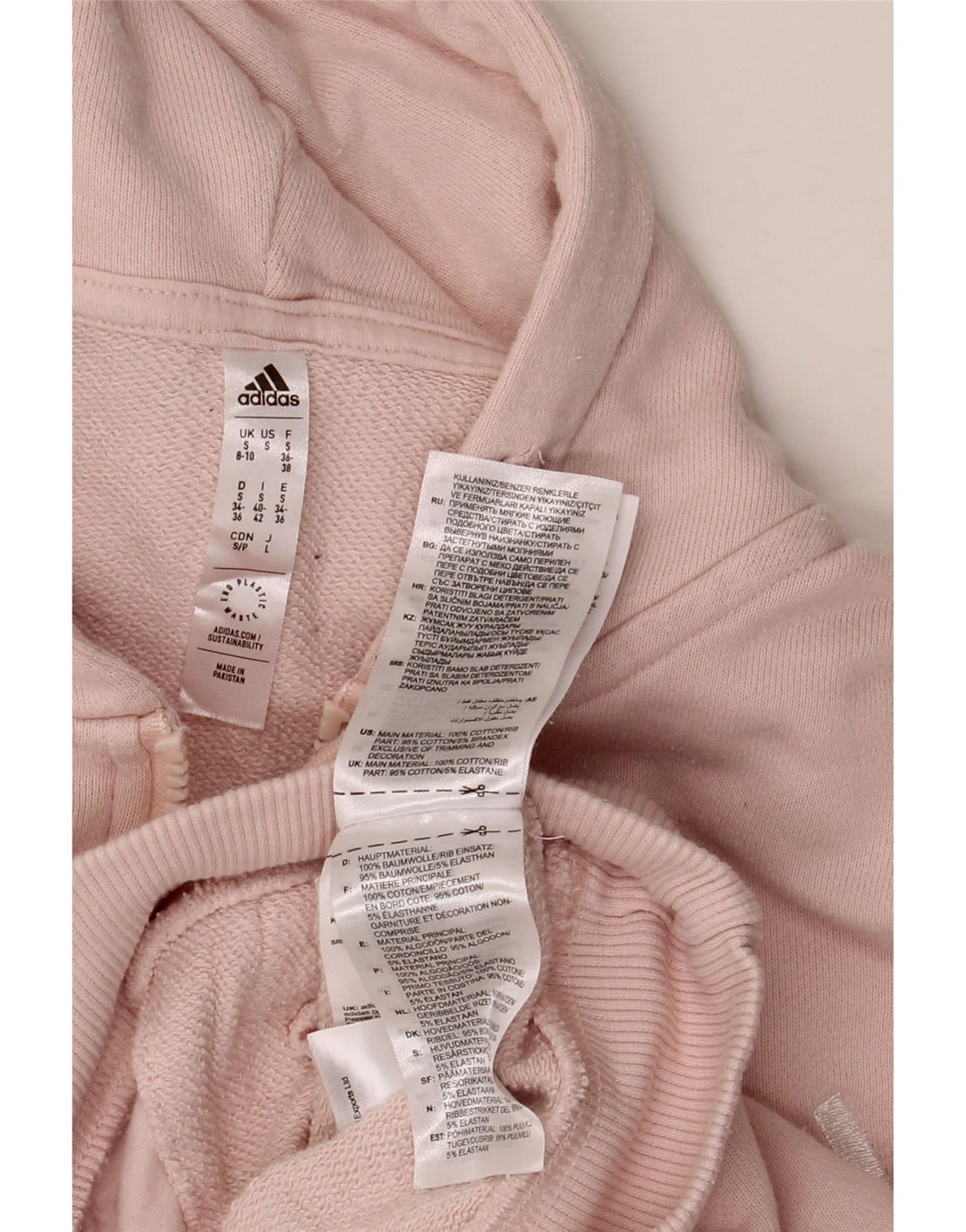 Женский укороченный свитер с капюшоном на молнии ADIDAS размера 8/10, маленький розовый хлопок, Великобритания