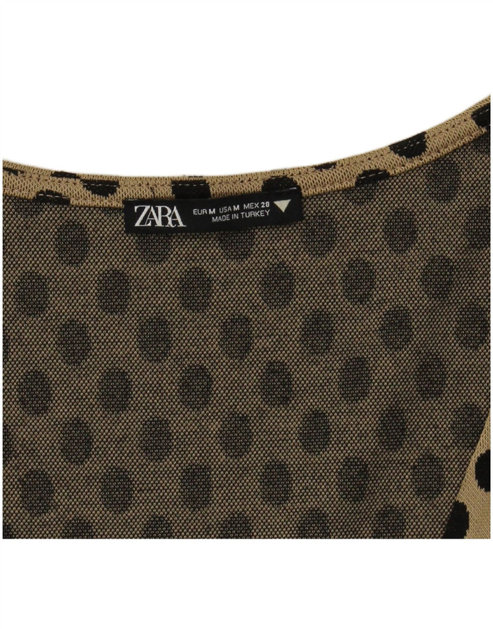 Женское платье трапециевидного силуэта Zara UK 12, средний цвет, бежевый в горошек