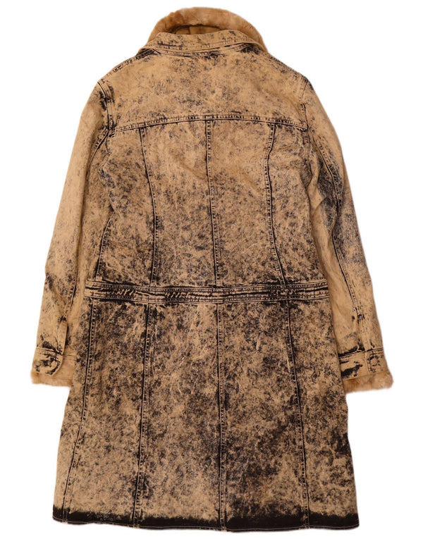 Женское джинсовое пальто из шерпы VINTAGE кислотной стиркой IT 46, большой размер, бежевый хлопок