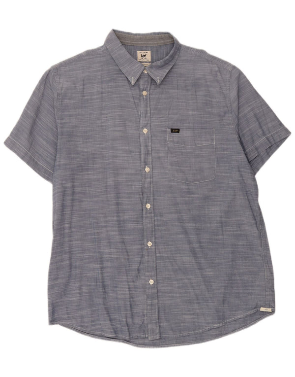LEE Мужская рубашка обычного кроя с коротким рукавом 2XL, синяя, хлопок