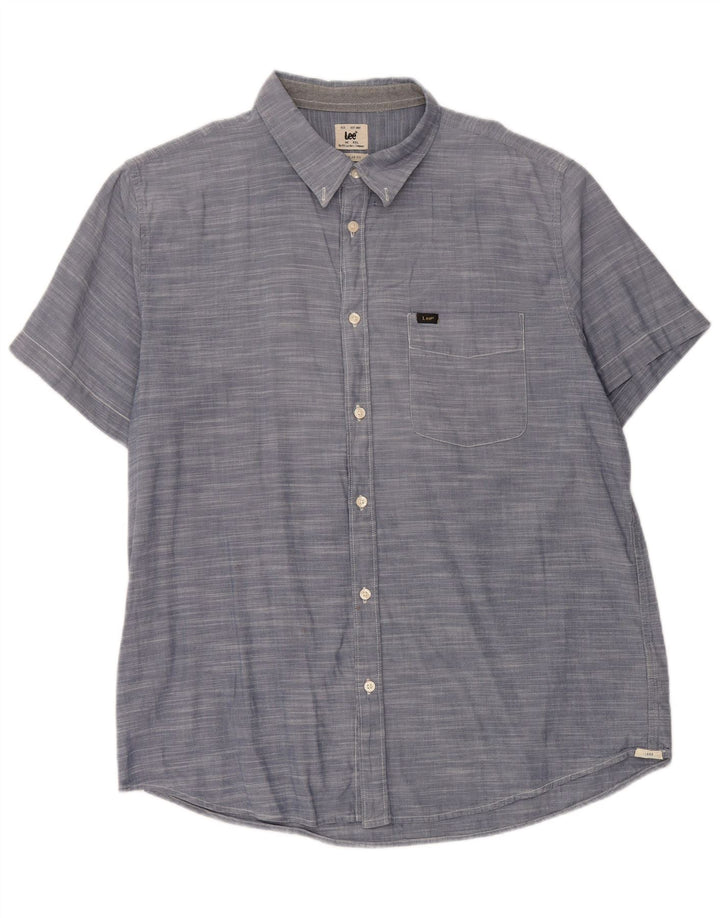 LEE Мужская рубашка обычного кроя с коротким рукавом 2XL, синяя, хлопок