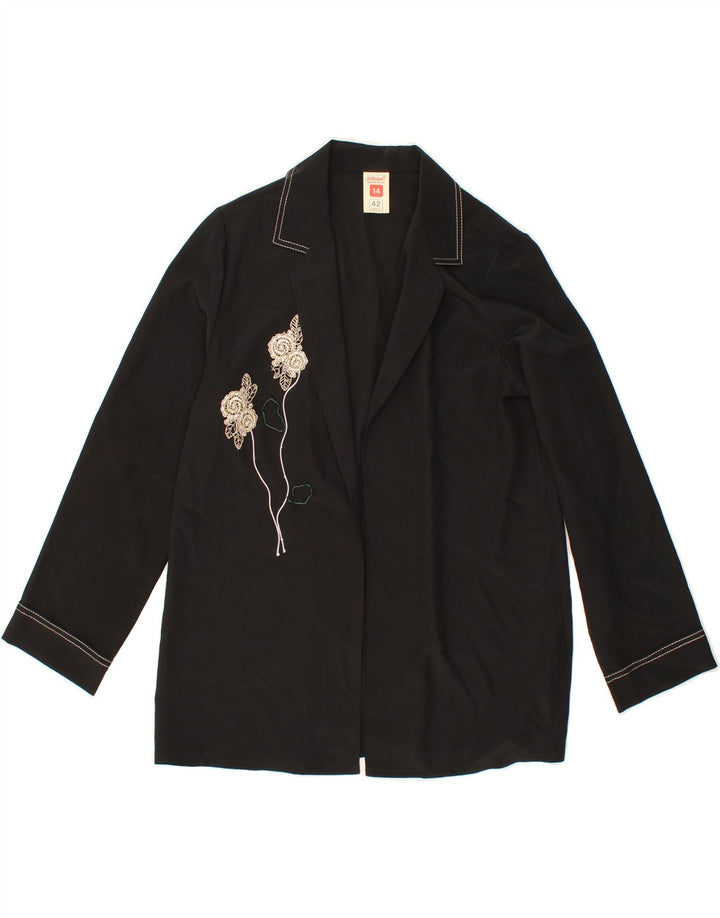 ST MICHAEL Womens Cardigan Top UK 14 Medium Black Floral Polyester Vintage St Michael and Second-Hand St Michael from Messina Hembry 