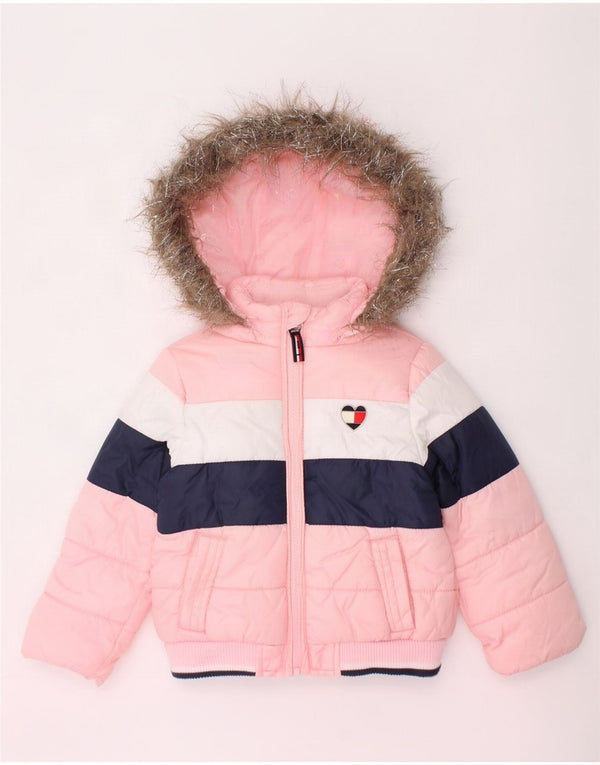 Утепленная куртка Tommy Hilfiger для маленьких девочек 12–18 месяцев, розовая с цветными блоками