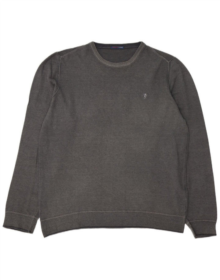 TRUSSARDI JEANS Мужской джемпер с круглым вырезом 2XL Серый Шерстяной