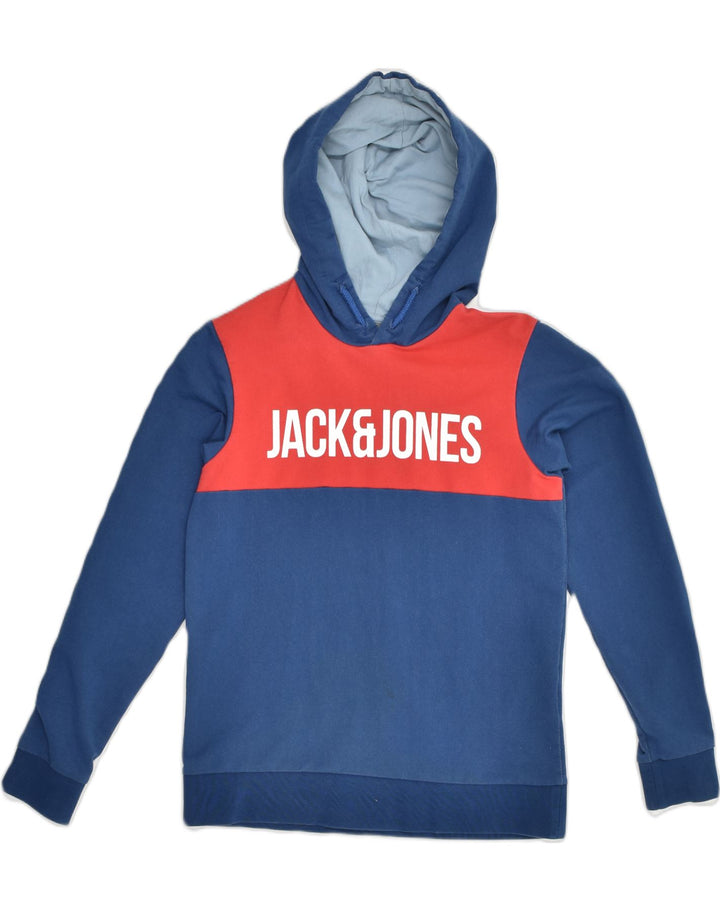 JACK & JONES Boys Graphic Hoodie Jumper 11-12 Years Blue Colourblock | Vintage Jack & Jones | Thrift | Second-Hand Jack & Jones | Used Clothing | Messina Hembry 