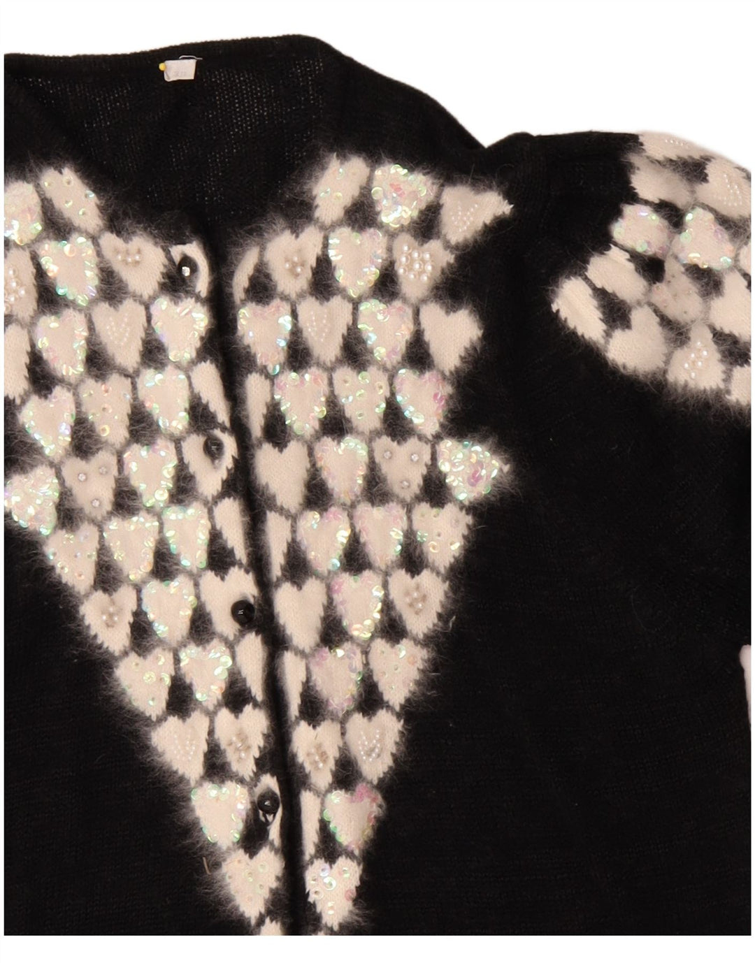 Винтажный женский кардиган-свитер EU 38, средний черный полиакриловое сердце