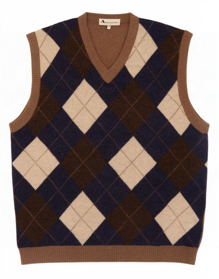 Мужская майка Aquascutum, майка среднего бежевого цвета, шерсть Argyle/Diamond