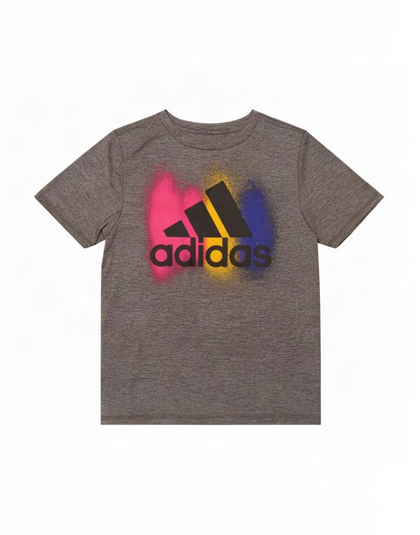 Adidas Boys Regular Fit Graphic T-Shirt Top 9-10 Years Small Grey Polyester