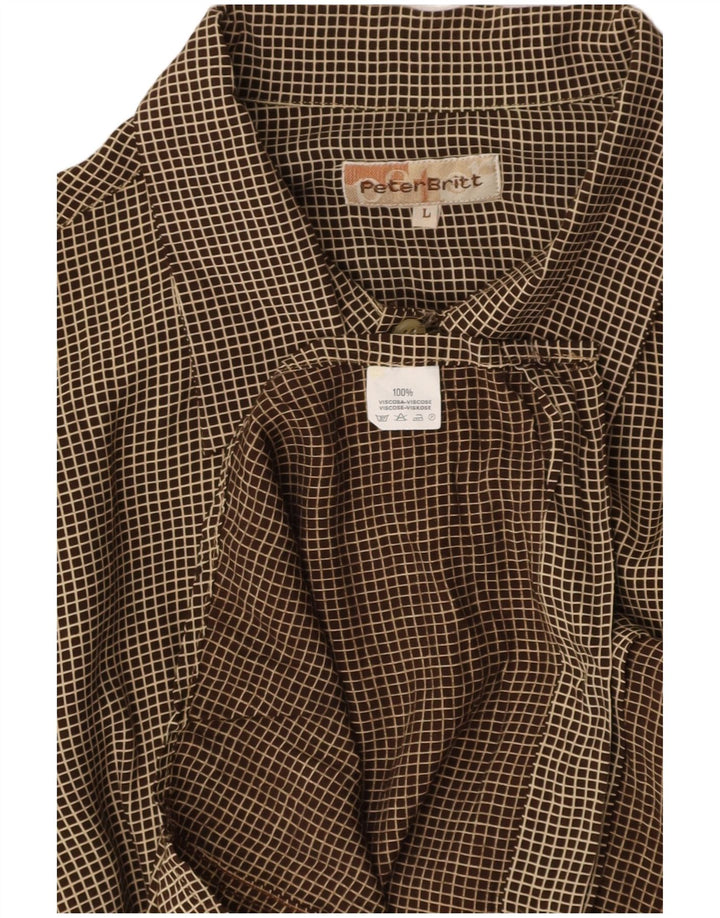 VINTAGE Mens Shirt Large Brown Check Viscose