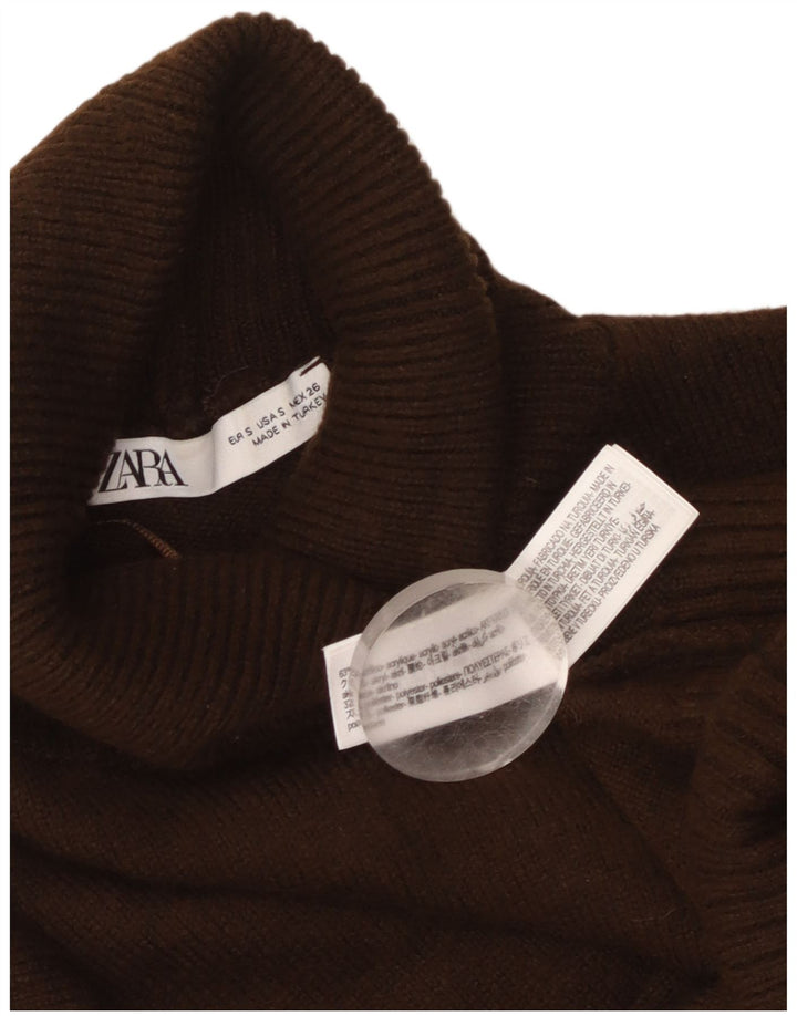 Женский свободный укороченный джемпер с высоким воротником Zara UK 10, маленький коричневый цвет