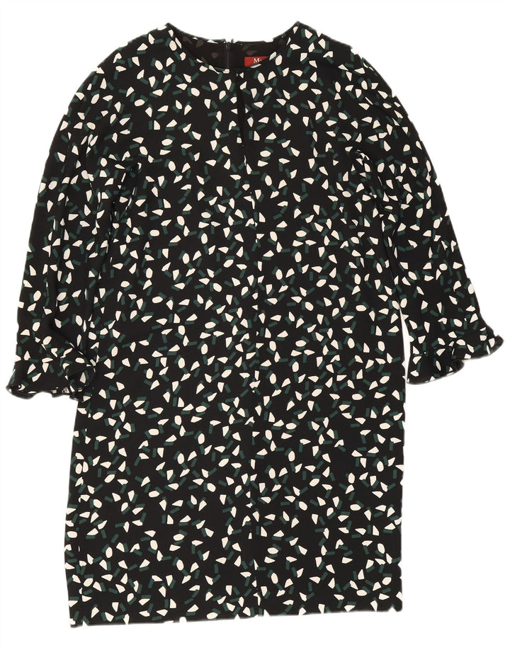 Женское платье прямого кроя с рукавом 3/4 Max Mara, Великобритания, 8, маленькое черное полиэстер с геометрическим рисунком