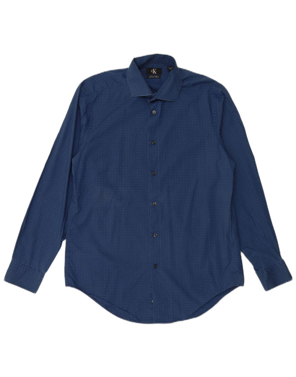 Мужская рубашка CALVIN KLEIN JEANS, размер 33/32, 15 1/2, средний синий в крапинку