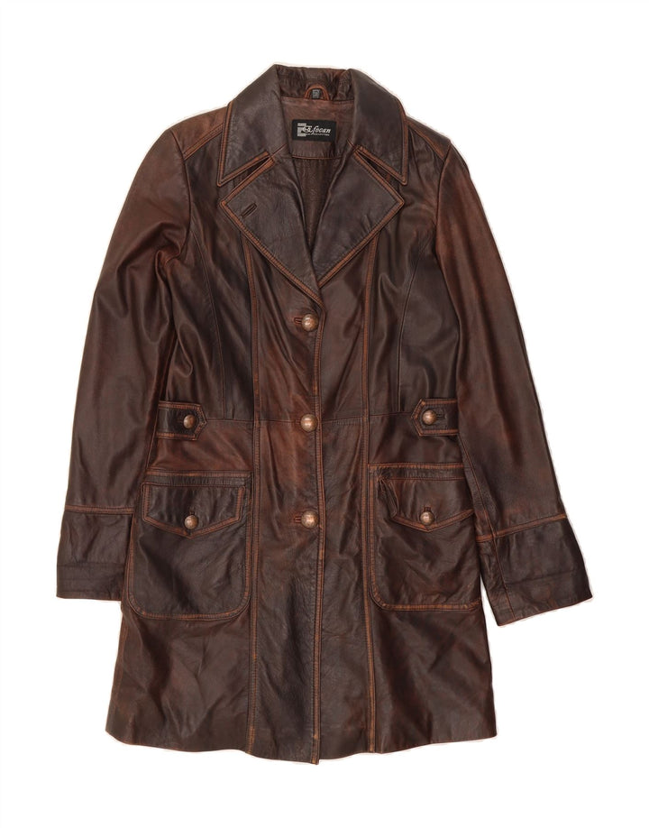 VINTAGE Womens Leather Coat EU 38 Medium Brown Leather Vintage Vintage and Second-Hand Vintage from Messina Hembry 