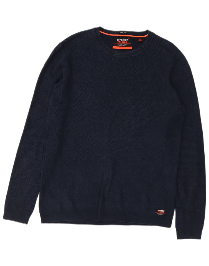 Мужской джемпер с круглым вырезом Superdry, маленький темно-синий, хлопковый