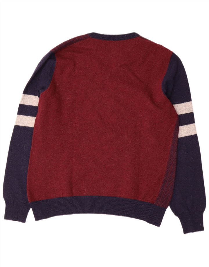 Мужской джемпер с v-образным вырезом Fred Perry, средний бордовый, шерстяной с цветными блоками
