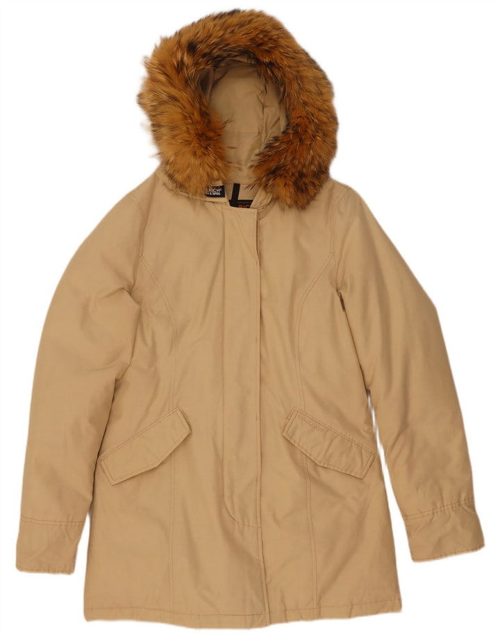 Женское стеганое пальто с капюшоном Woolrich UK 14, средний бежевый хлопок