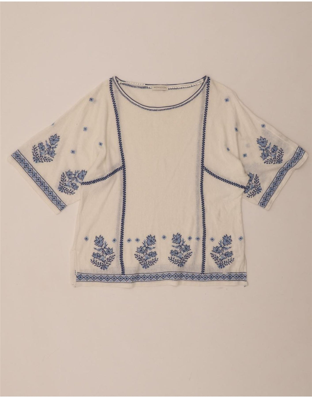 Женская блузка MONSOON Top UK 16, большой размер, белый лен с цветочным принтом