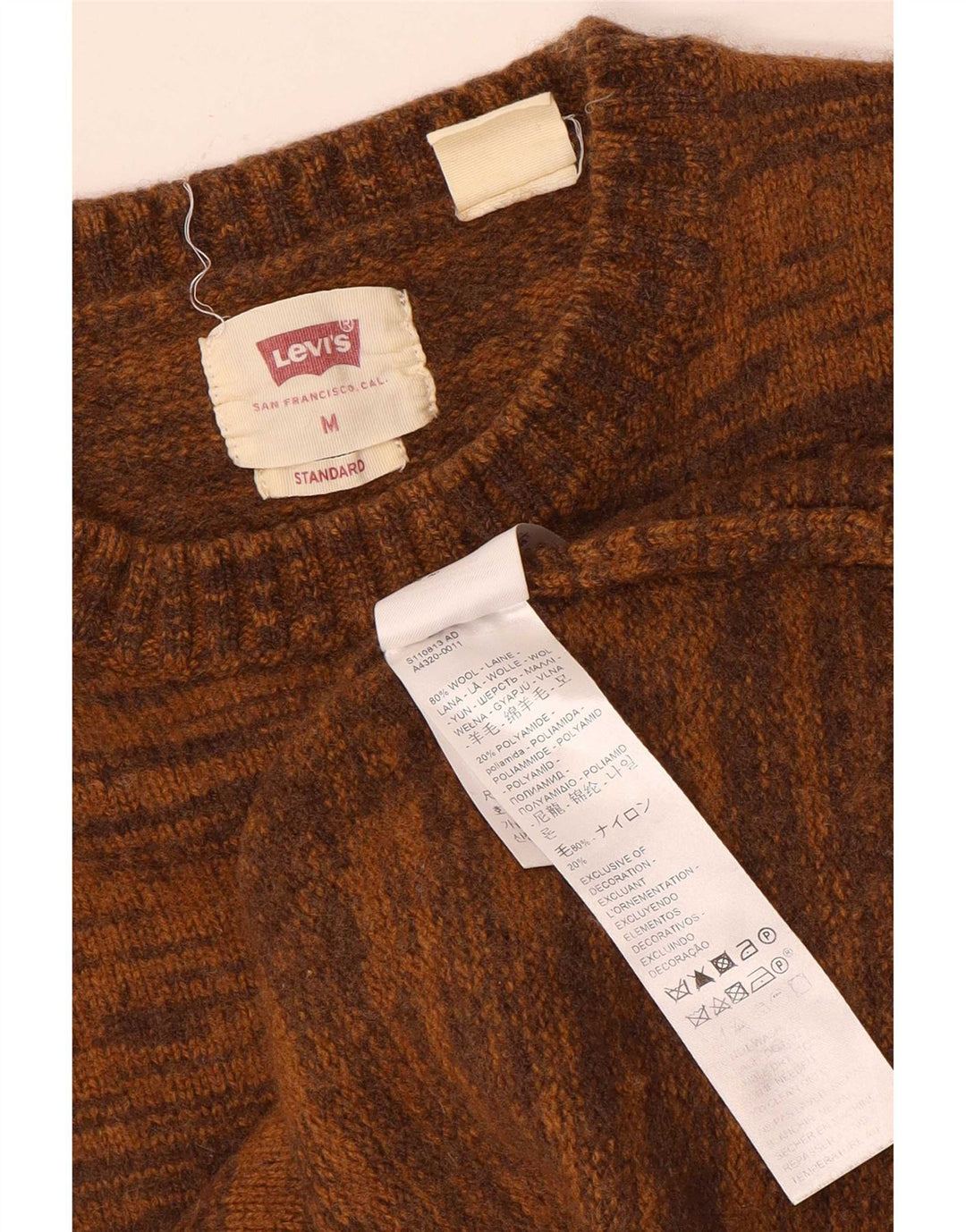 Женский джемпер с круглым вырезом Levi's, Великобритания 12, средний коричневый, шерсть с крапинками