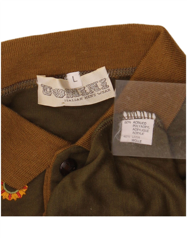 ВИНТАЖНЫЙ мужской джемпер с воротником поло, большой акриловый свитер цвета хаки