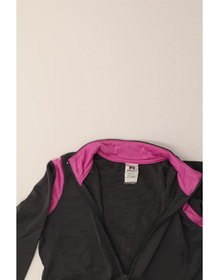 RUSSELL ATHLETIC Womens Tracksuit Top Jacket UK 14 Medium Grey Colourblock Vintage Russell Athletic and Second-Hand Russell Athletic from Messina Hembry 