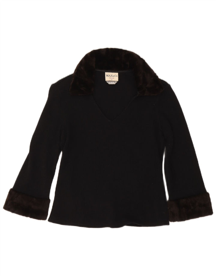 Женский джемпер с воротником поло Max & Co., Великобритания 12, средний темно-синий