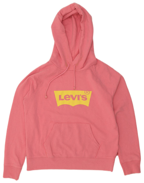 Женский джемпер с капюшоном с рисунком Levi's UK 14, хлопок среднего розового цвета