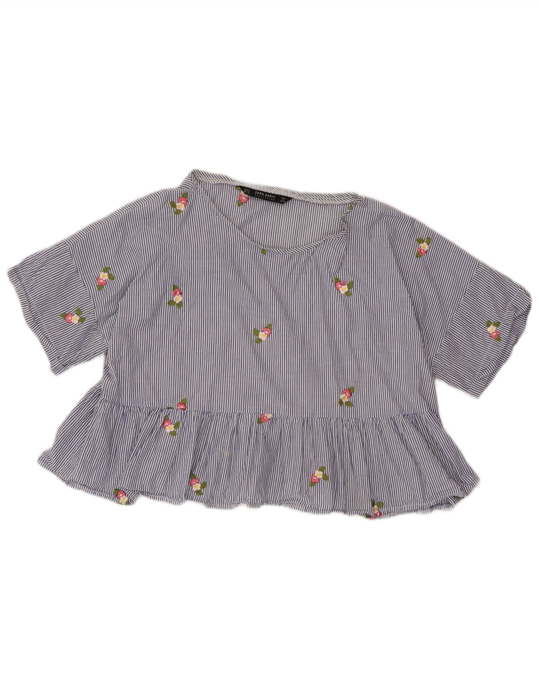 Женская укороченная блузка ZARA UK 14, средний синий в тонкую полоску