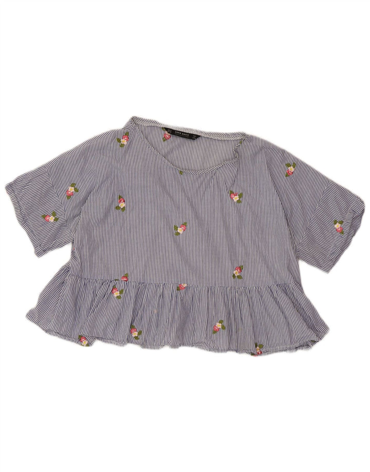 Женская укороченная блузка ZARA UK 14, средний синий в тонкую полоску