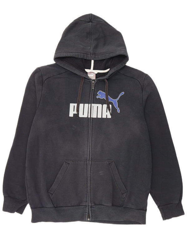 Мужской свитер с капюшоном на молнии с графическим рисунком Puma, большой черный, хлопковый