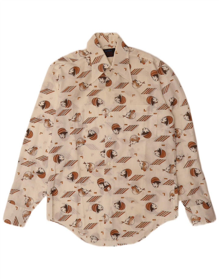 VINTAGE Мужская рубашка с абстрактным узором, размер 14 14 1/2, маленькая, белого цвета