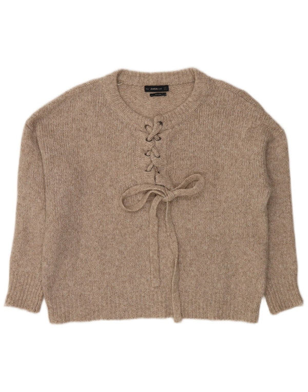 Zara Womens Oversized Boat Neck Jumper Sweater UK 10 Small Beige Flecked