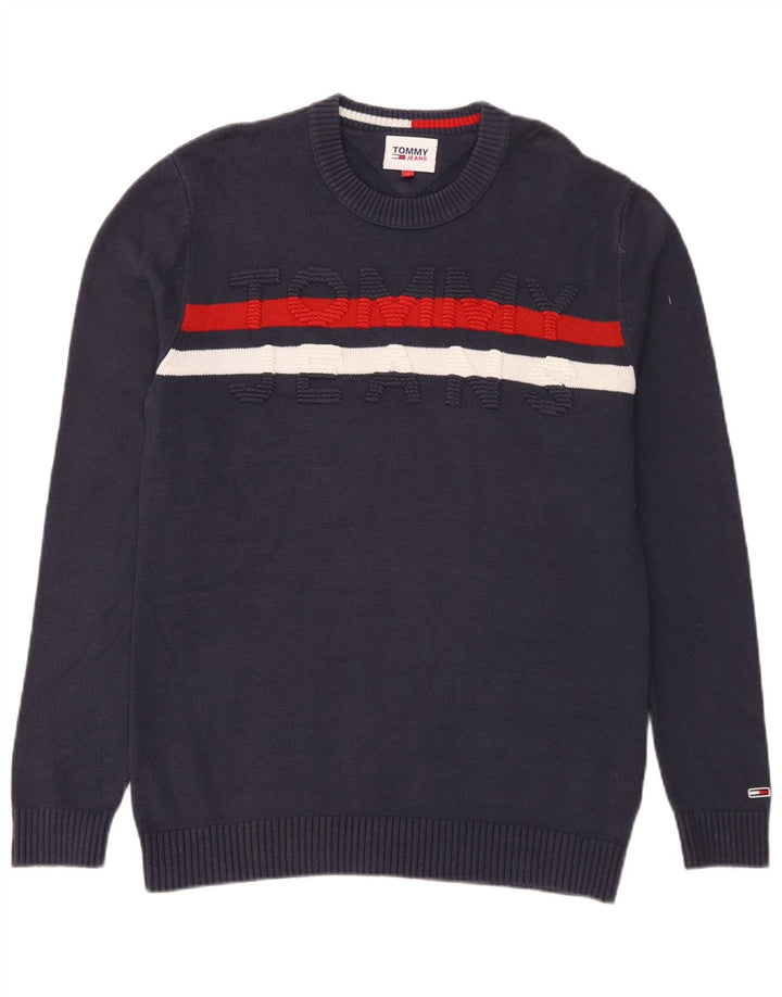 Мужской джемпер с круглым вырезом Tommy Hilfiger, средний темно-синий хлопковый свитер