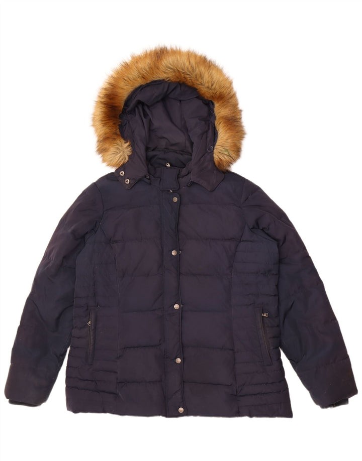 Crew Clothing Женская утепленная куртка с капюшоном UK 16, большой темно-синий полиэстер