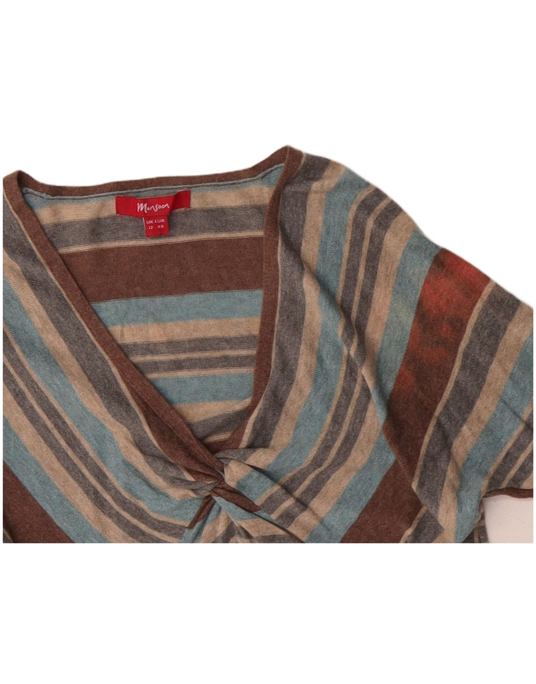 Женский джемпер с v-образным вырезом MONSONON UK 12, средний, разноцветный в полоску