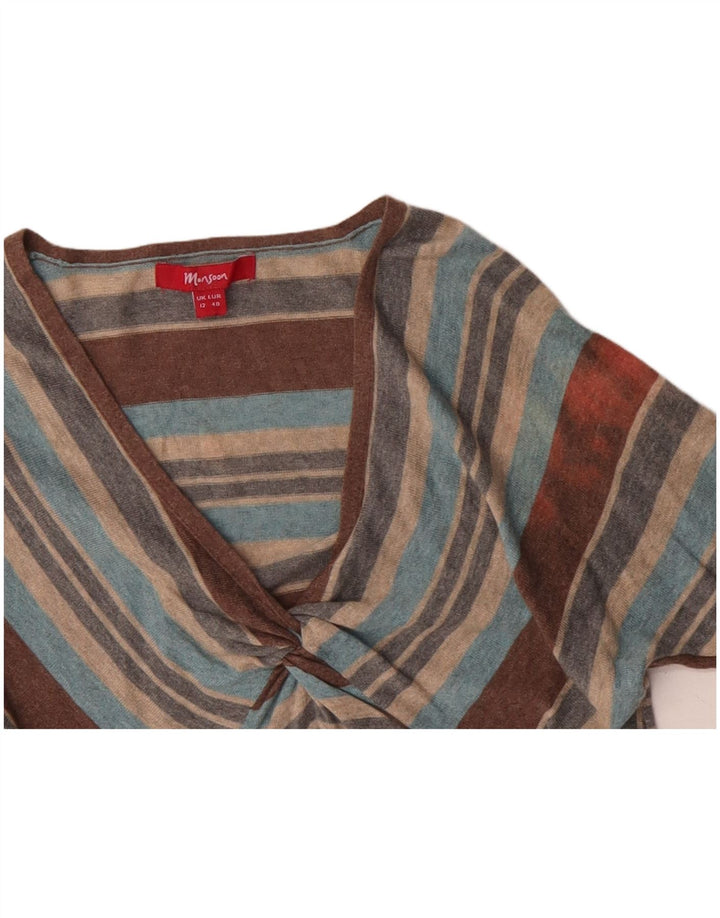 Женский джемпер с v-образным вырезом MONSONON UK 12, средний, разноцветный в полоску