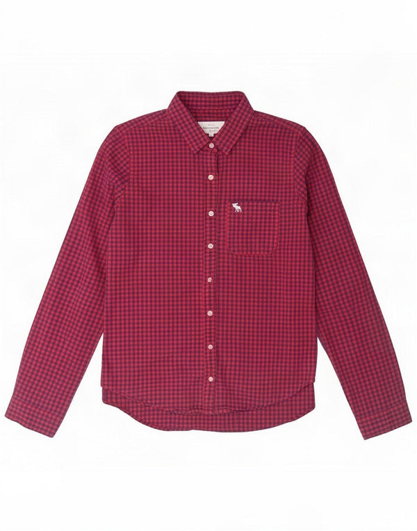 Женская рубашка Abercrombie & Fitch UK 14, средний красный хлопок в мелкую клетку