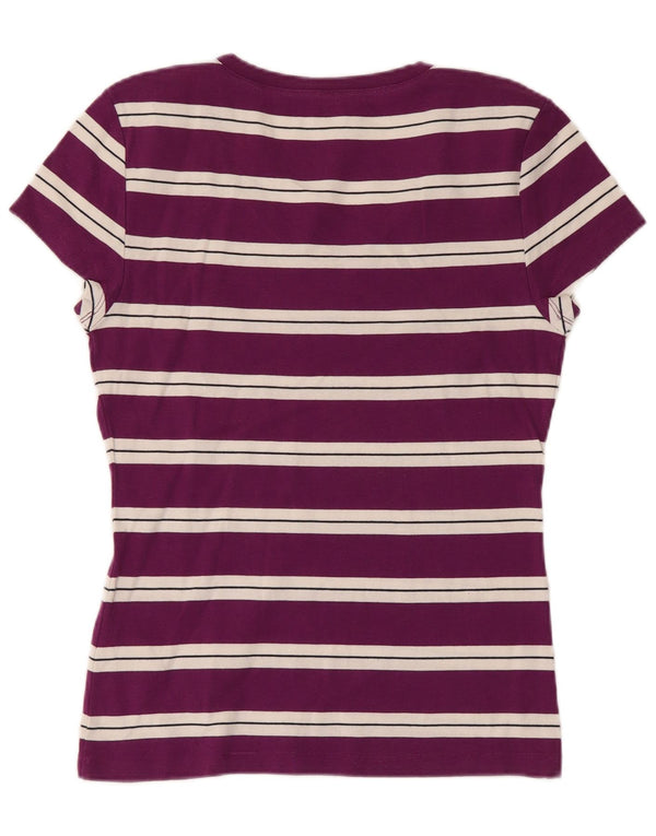 Tommy Hilfiger Womens T-Shirt Top UK 14 Large Purple Striped Cotton
